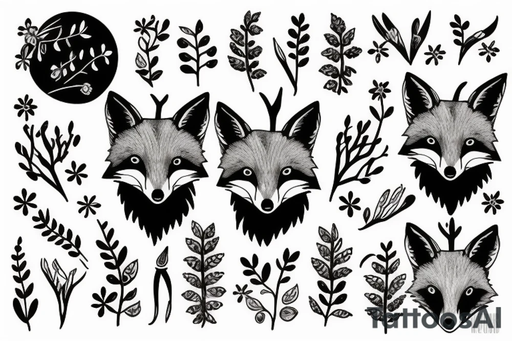 A fox with flower antlers tattoo idea