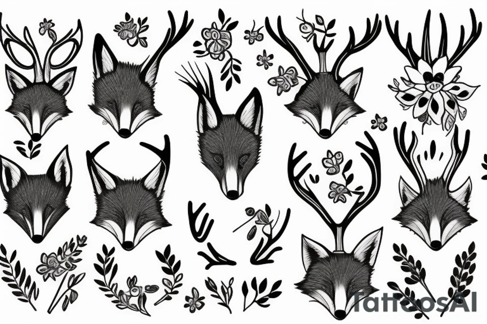 A fox with flower antlers tattoo idea