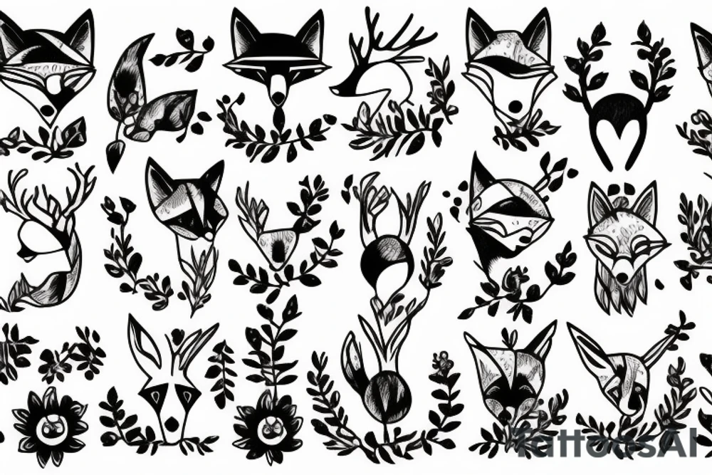 A fox with flower antlers tattoo idea