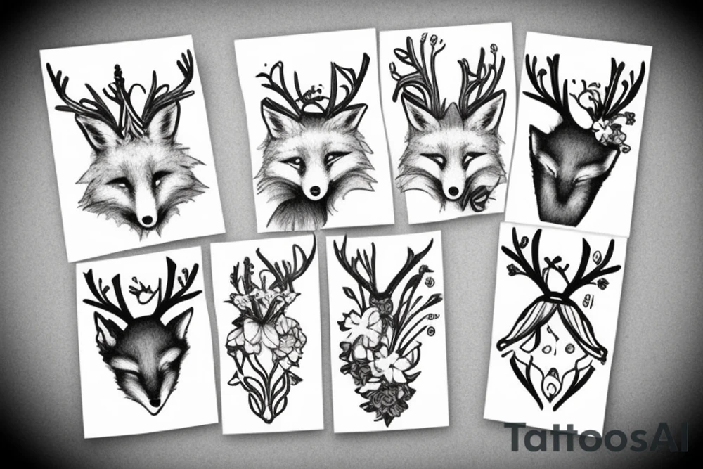 A fox with flower antlers tattoo idea