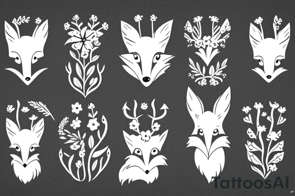 A fox with flower antlers tattoo idea