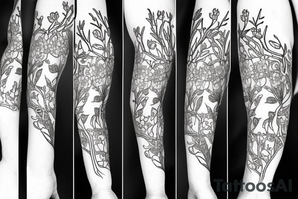 A fox with flower antlers tattoo idea