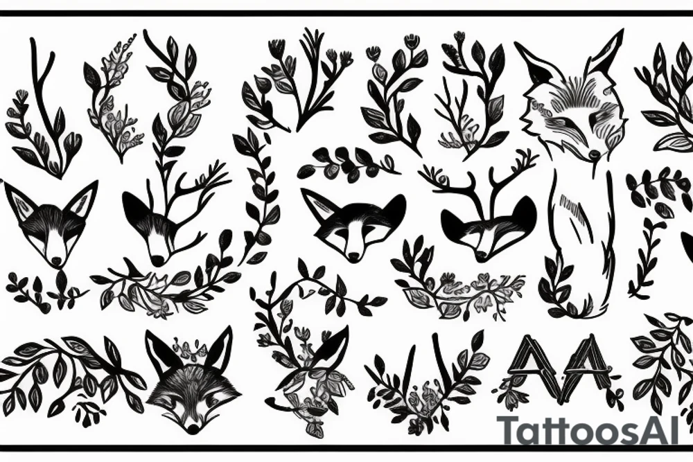 A fox with flower antlers tattoo idea