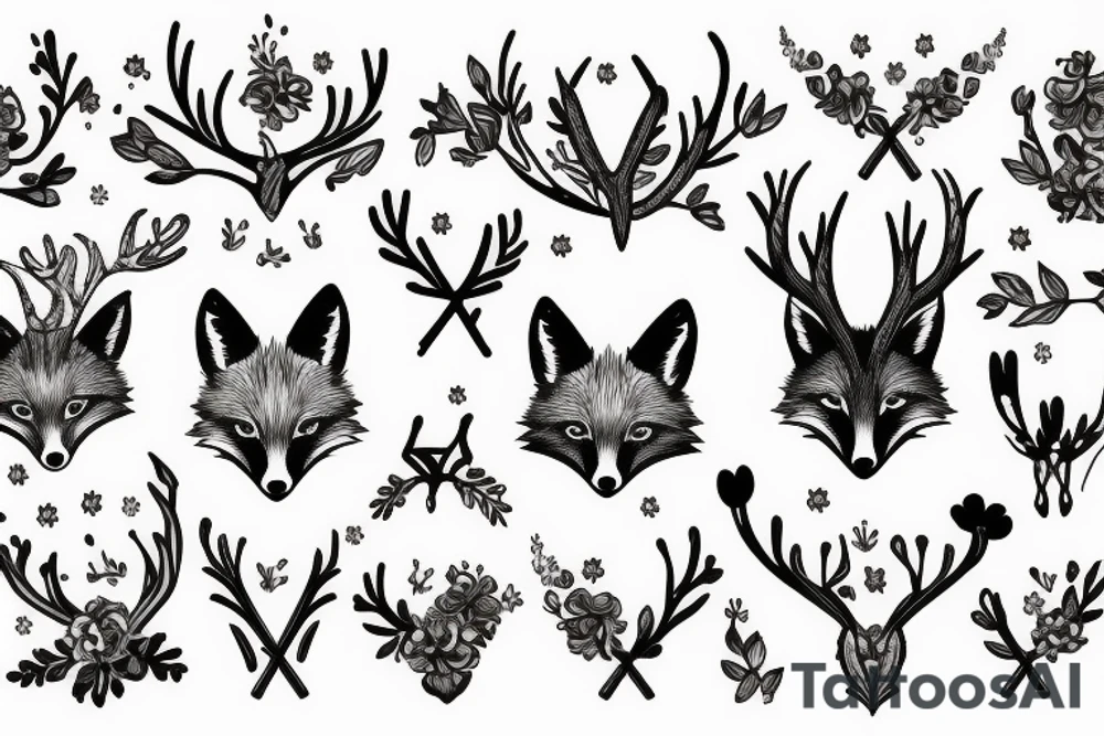 A fox with flower antlers tattoo idea