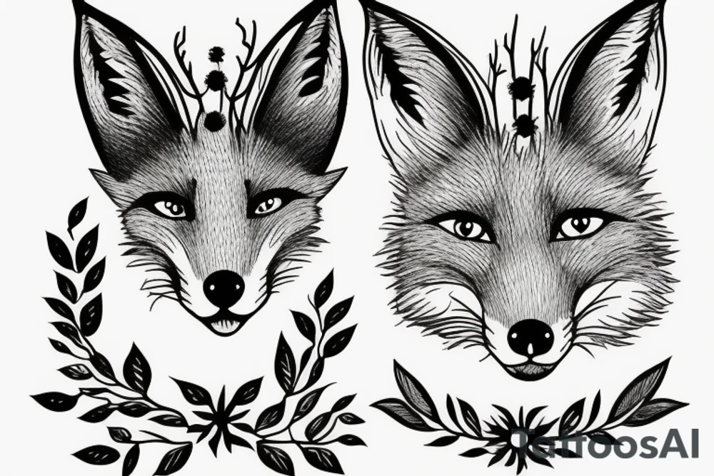 A fox with flower antlers tattoo idea