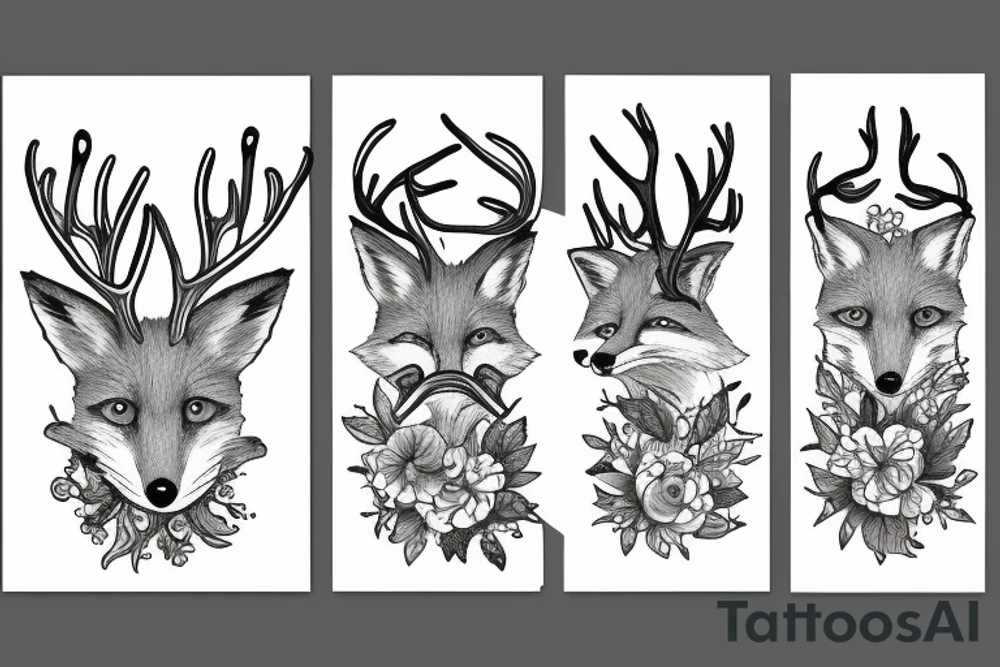 A fox with flower antlers tattoo idea