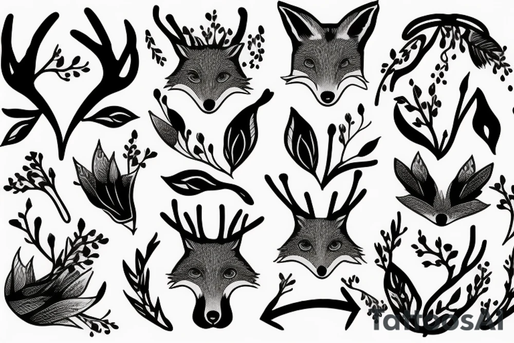 A fox with flower antlers tattoo idea