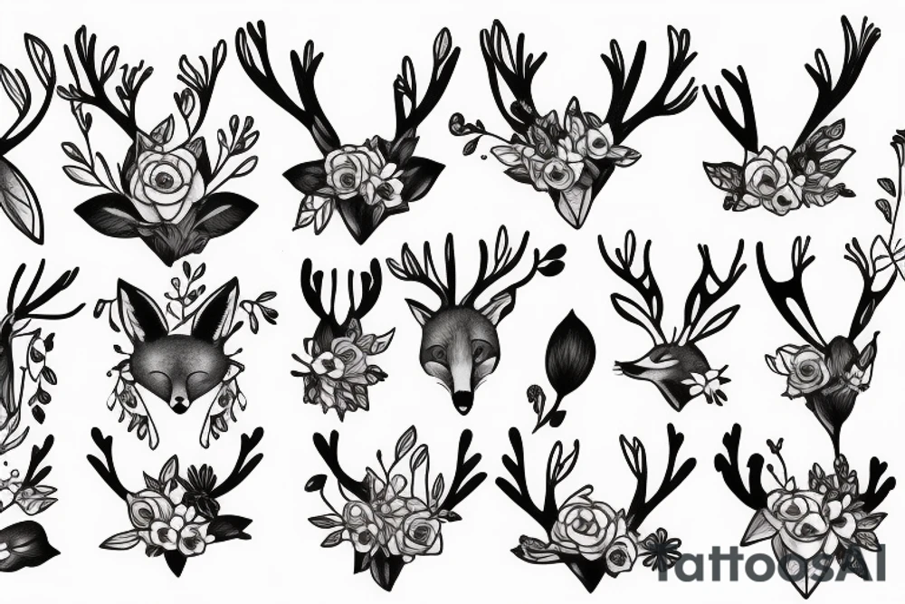 A fox with flower antlers tattoo idea