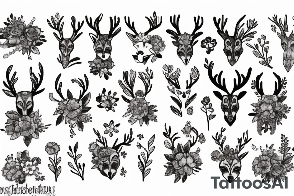 A fox with flower antlers tattoo idea