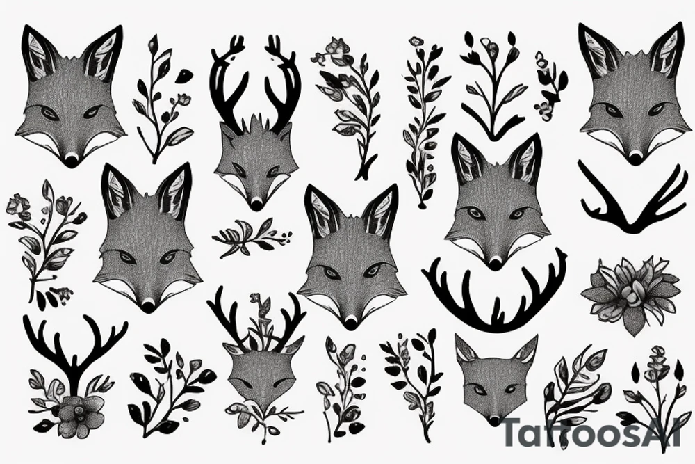 A fox with flower antlers tattoo idea