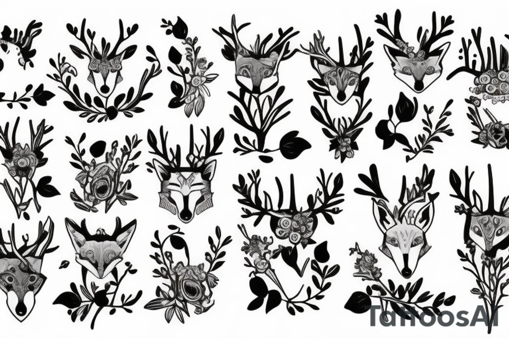 A fox with flower antlers tattoo idea