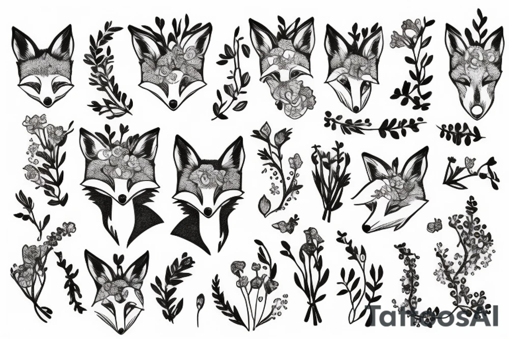 A fox with flower antlers tattoo idea