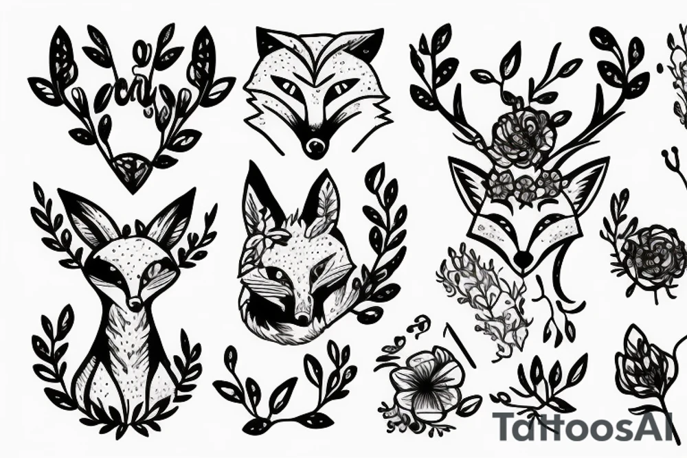 A fox with flower antlers tattoo idea