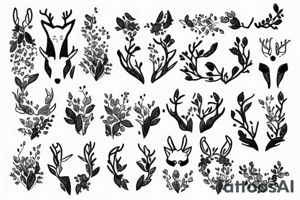 A fox with flower antlers tattoo idea