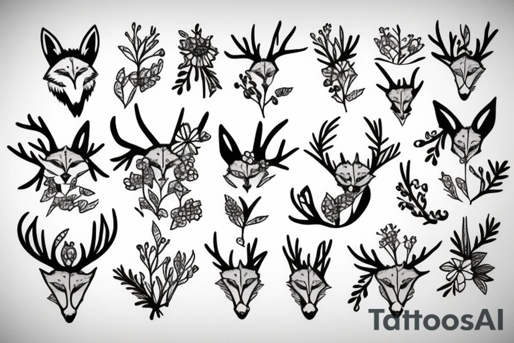 A fox with flower antlers tattoo idea