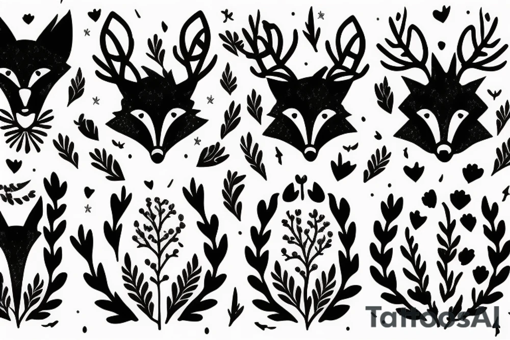 A fox with flower antlers tattoo idea