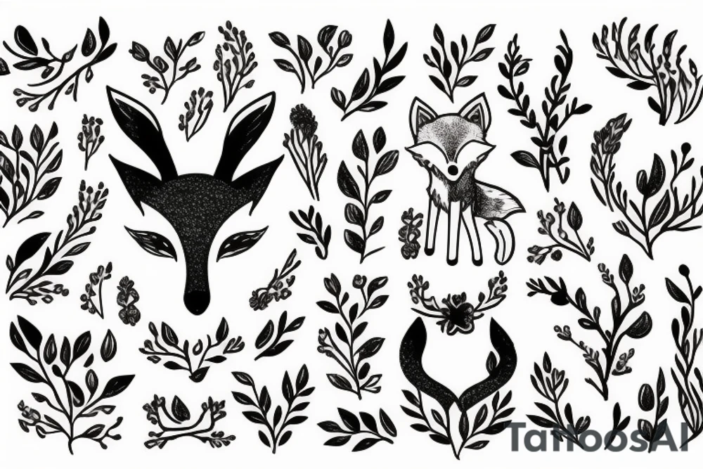A fox with flower antlers tattoo idea