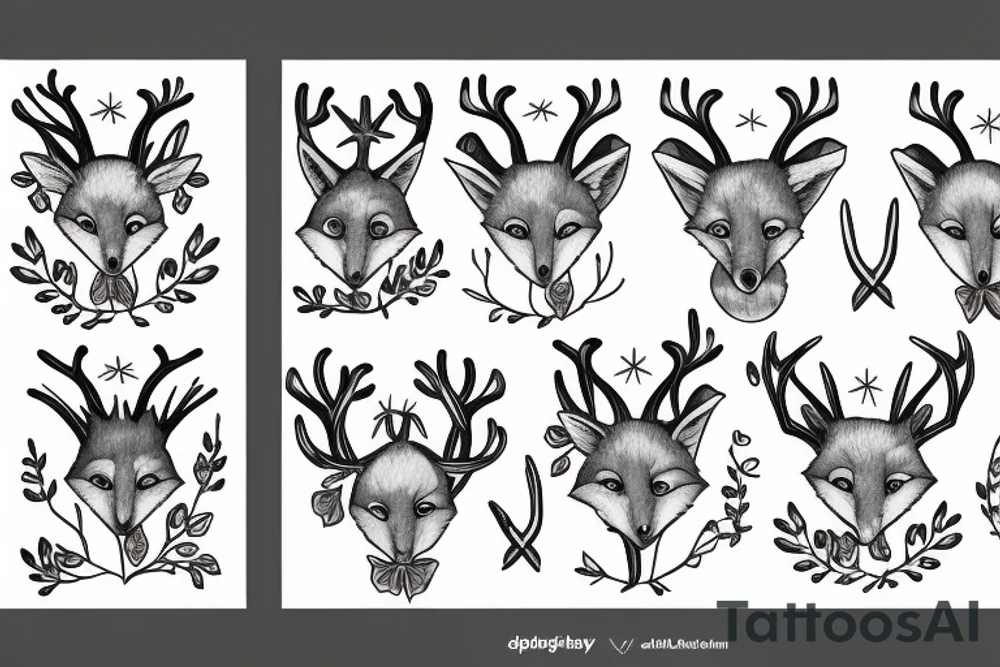 A fox with flower antlers tattoo idea