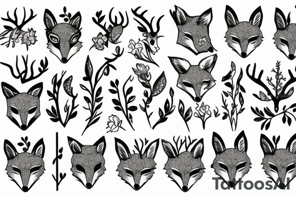 A fox with flower antlers tattoo idea