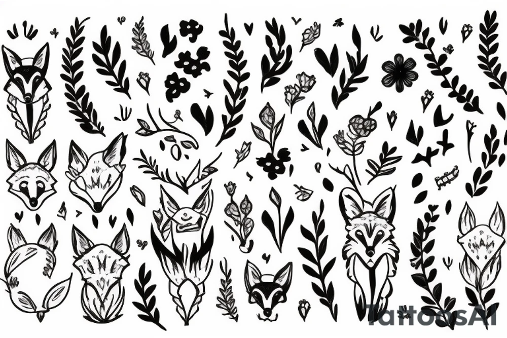 A fox with flower antlers tattoo idea