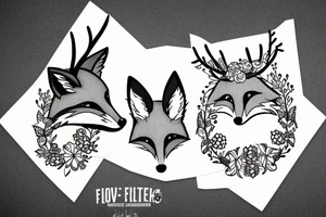 A fox with flower antlers tattoo idea