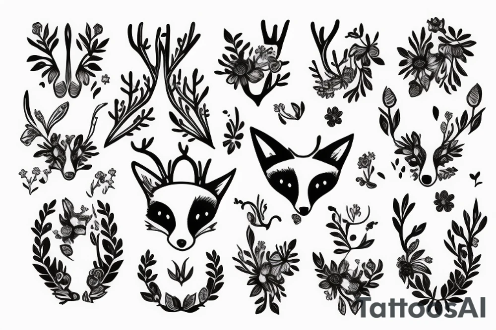 A fox with flower antlers tattoo idea