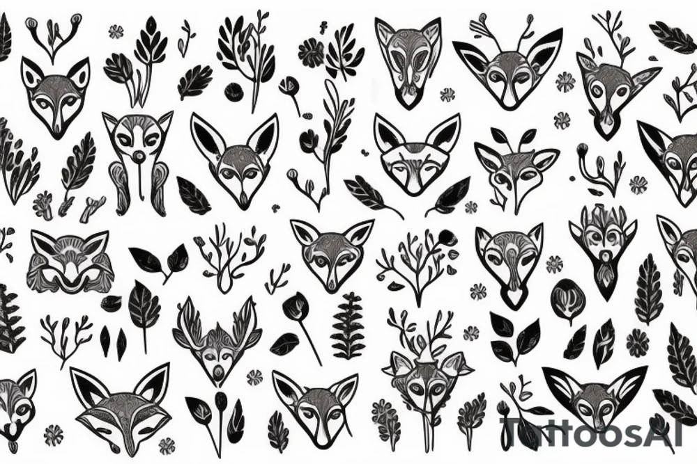 A fox with flower antlers tattoo idea
