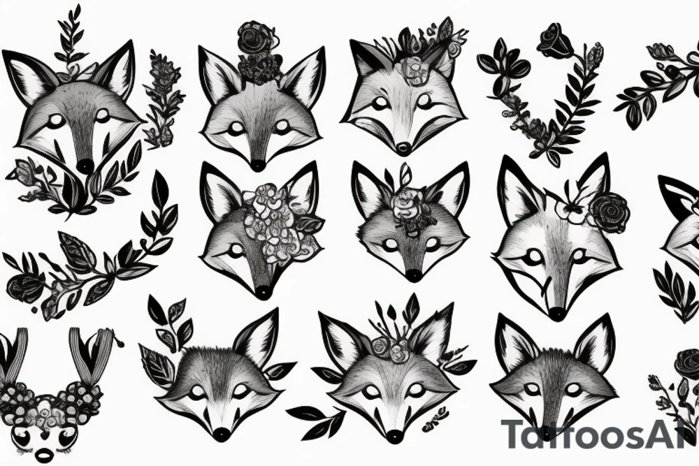 A fox with flower antlers tattoo idea