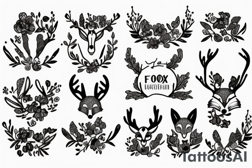 A fox with flower antlers tattoo idea
