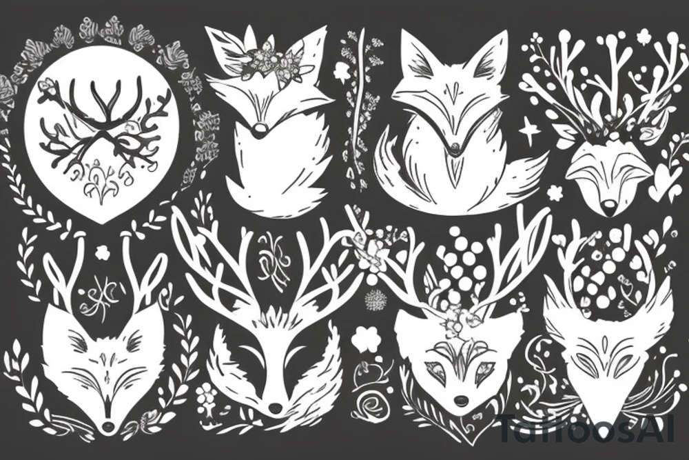 A fox with flower antlers tattoo idea