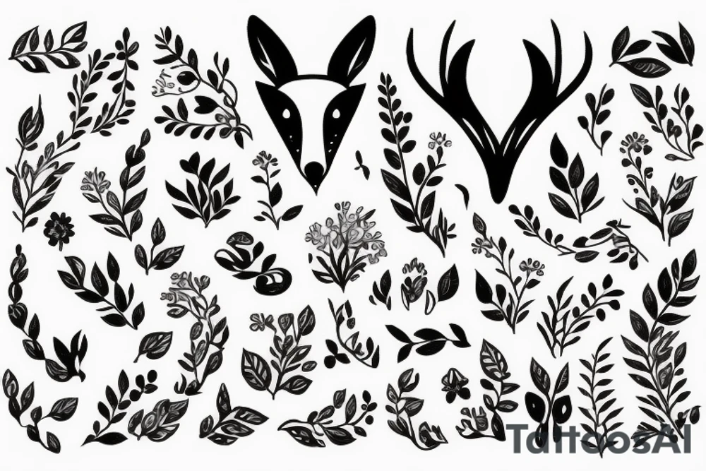 A fox with flower antlers tattoo idea