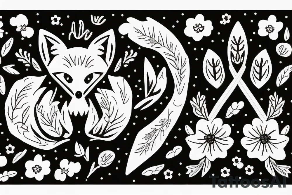 A fox with flower antlers tattoo idea