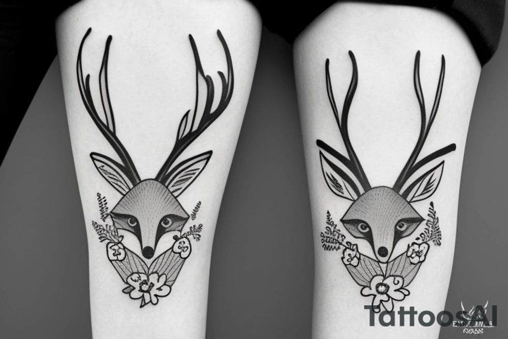 A fox with flower antlers tattoo idea