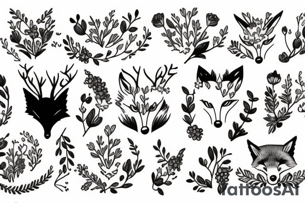 A fox with flower antlers tattoo idea