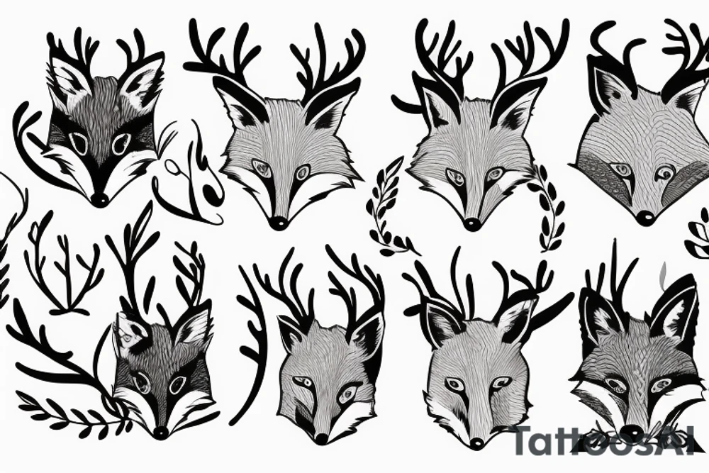 A fox with flower antlers tattoo idea