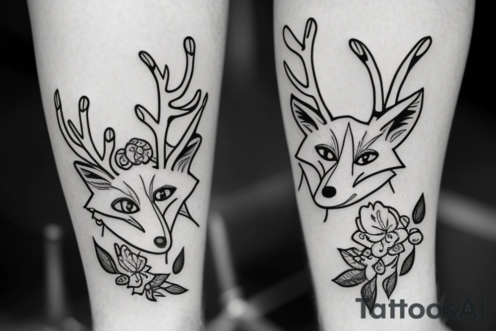 A fox with flower antlers tattoo idea