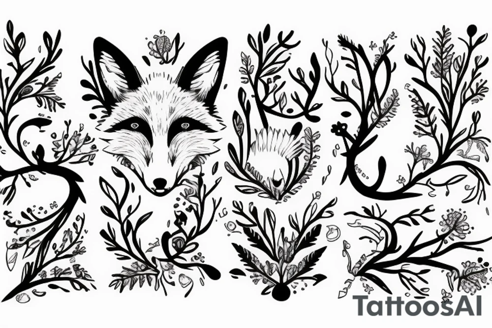 A fox with flower antlers tattoo idea