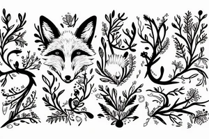 A fox with flower antlers tattoo idea