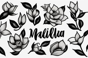 Ship with magnolia flowers and three letter name tattoo idea