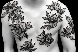 Ship with magnolia flowers and three letter name tattoo idea