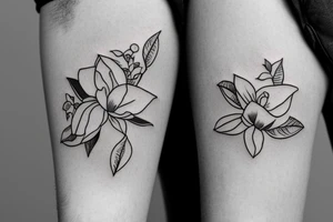 Ship with magnolia flowers and three letter name tattoo idea