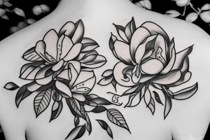 Ship with magnolia flowers and three letter name tattoo idea