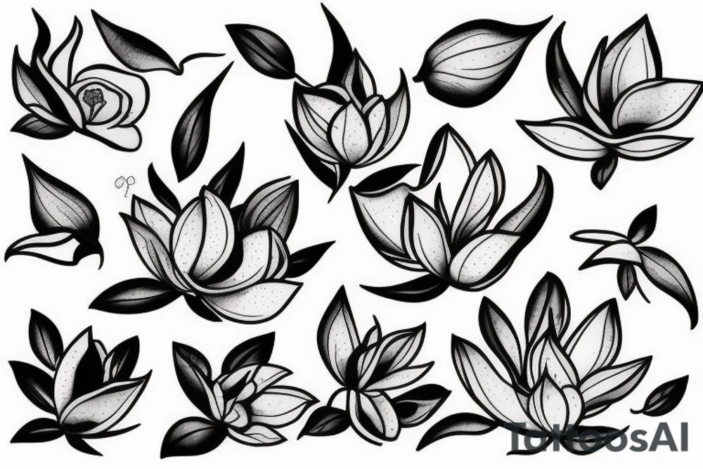 Ship with magnolia flowers tattoo idea