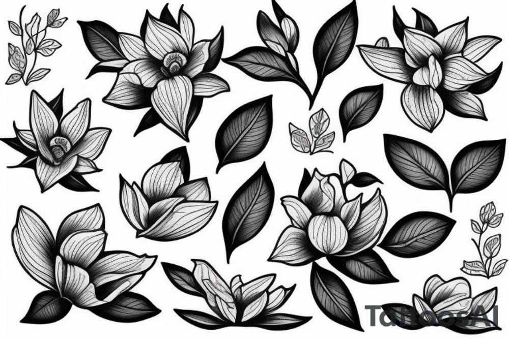 Ship with magnolia flowers tattoo idea