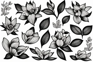 Ship with magnolia flowers tattoo idea
