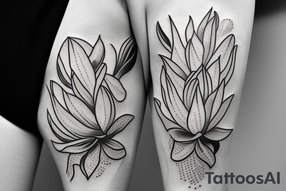 Boat with magnolia flowers tattoo idea