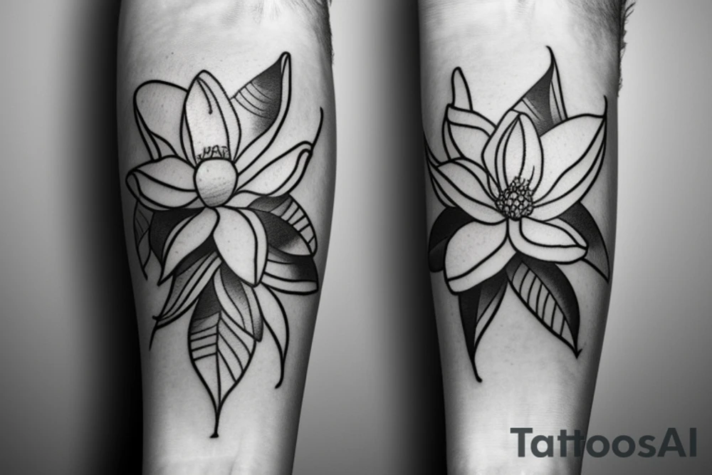 Boat with magnolia flowers tattoo idea