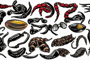 Scorpion pepper with mullet and 80s style sunglasses tattoo idea