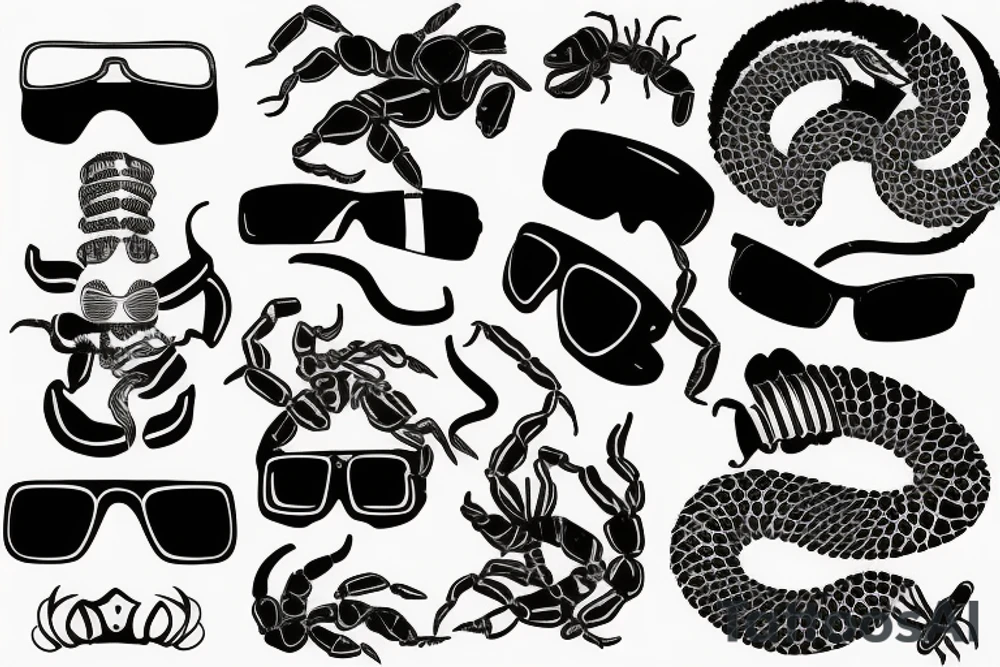 Scorpion pepper mullet 80s style sunglasses tattoo idea