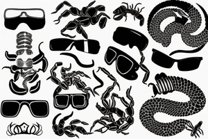 Scorpion pepper mullet 80s style sunglasses tattoo idea